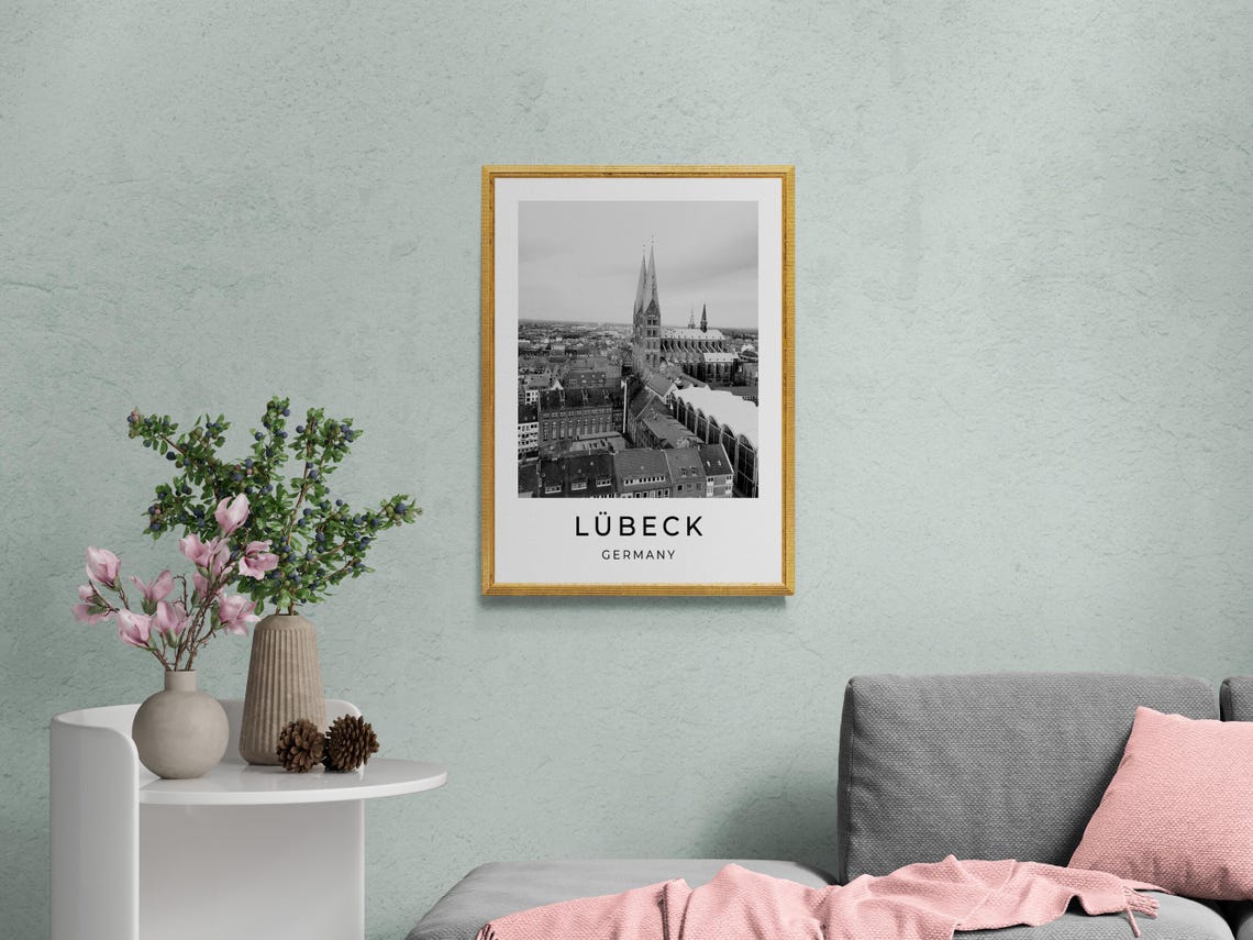 Lubeck Germany Medieval Old Town Church Towers Black White Poster - Image 2