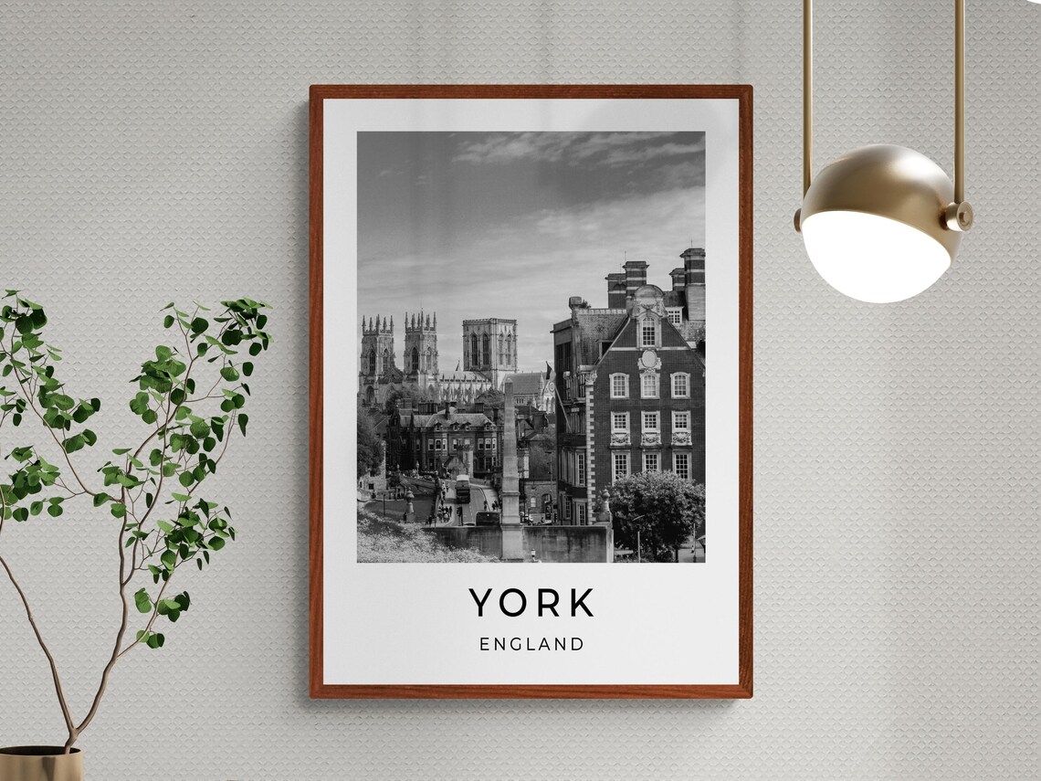 York England York Minster Old Town Skyline Black White Travel Poster - Image 3