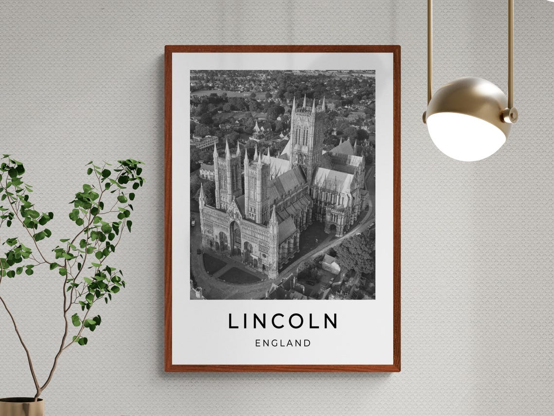 Lincoln England Cathedral Aerial View Black And White Travel Poster - Image 3