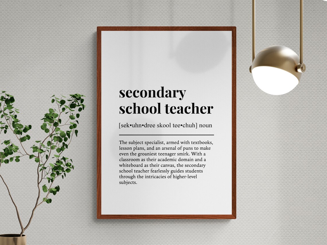 Secondary School Teacher Funny Definition Job Work Gift Wall Art Print - Image 3