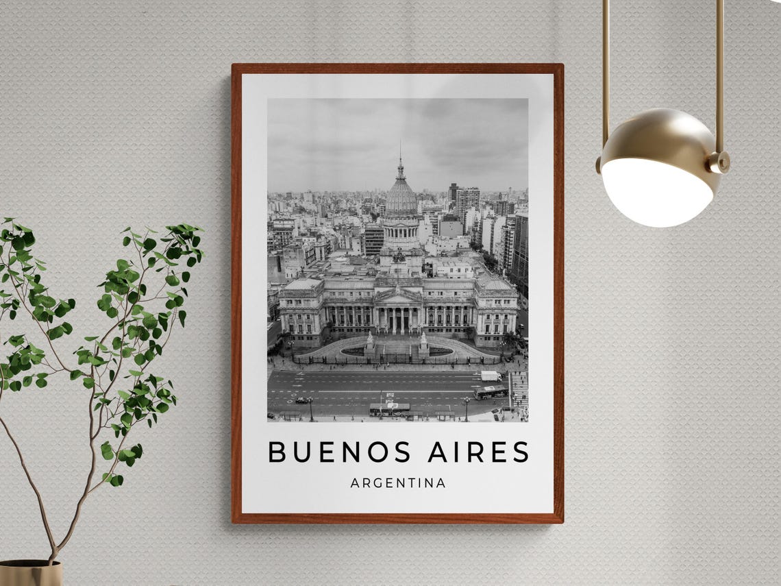 Buenos Aires Argentina Congress Palace Dome Aerial Black White Poster - Image 3