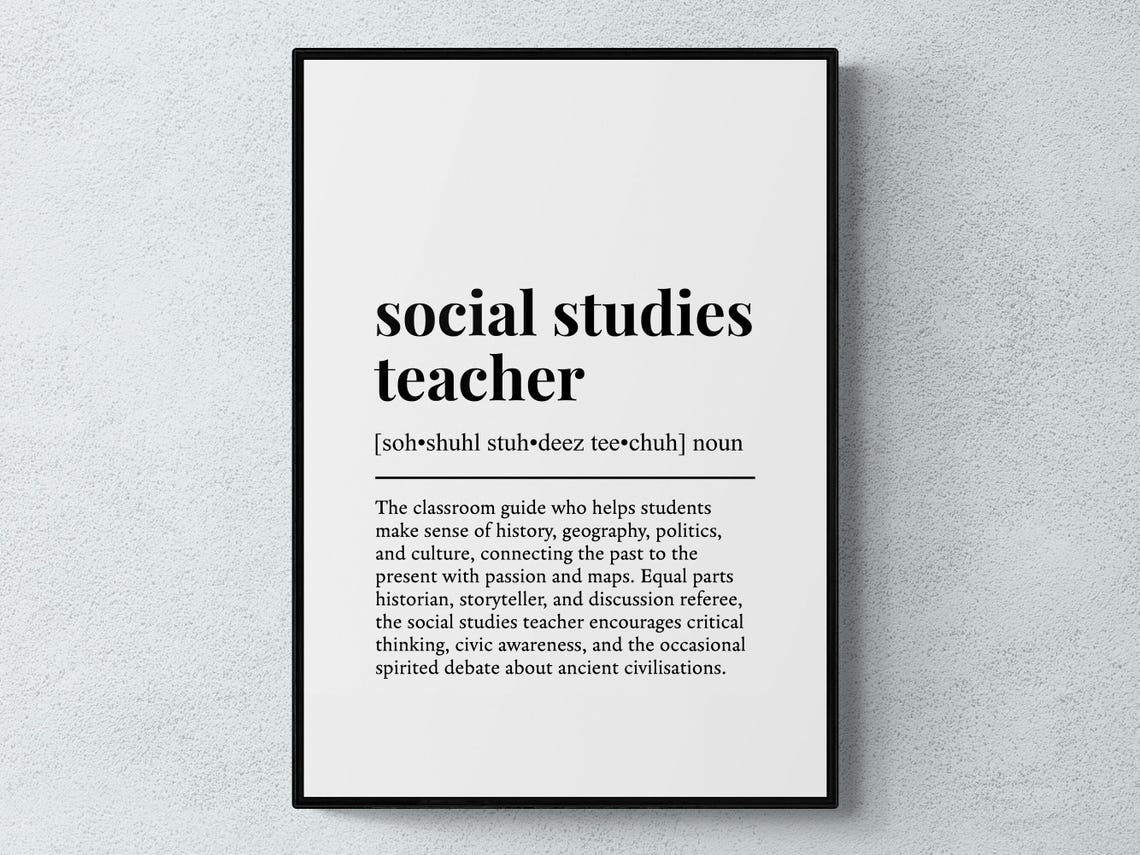 Social Studies Teacher Funny Definition Job Work Gift Wall Art Print