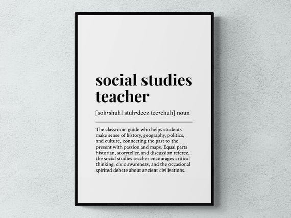 Social Studies Teacher Funny Definition Job Work Gift Wall Art Print