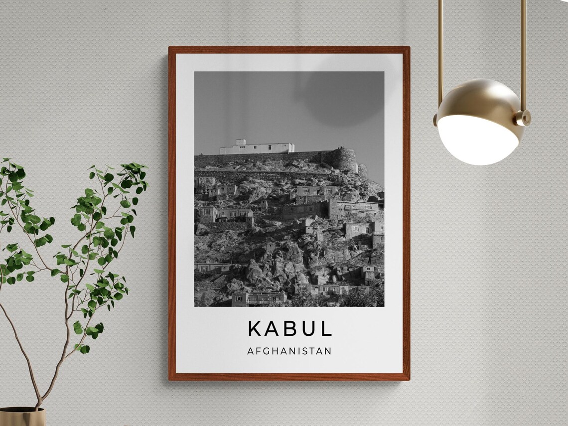 Kabul Afghanistan Hilltop Fortress Old Town Mountain Monochrome Poster - Image 3