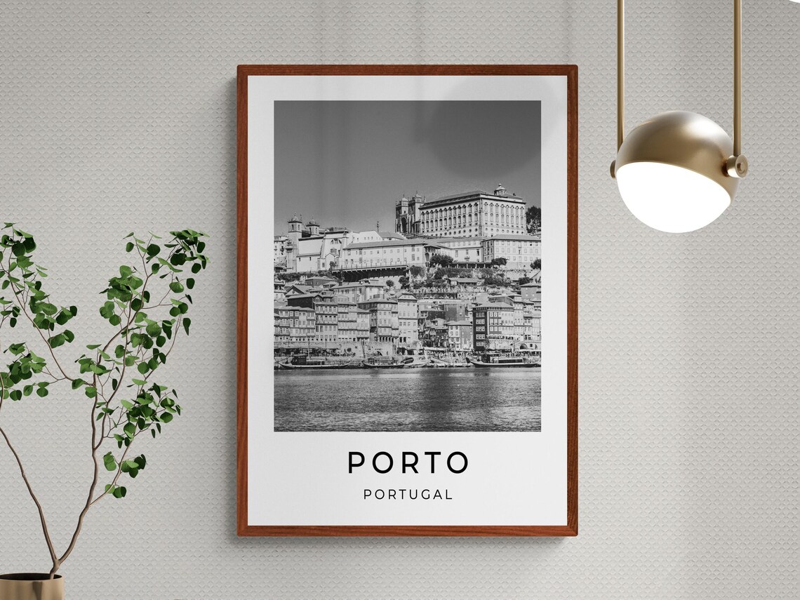Porto Portugal Douro River Ribeira Old Town Monochrome Travel Poster - Image 3