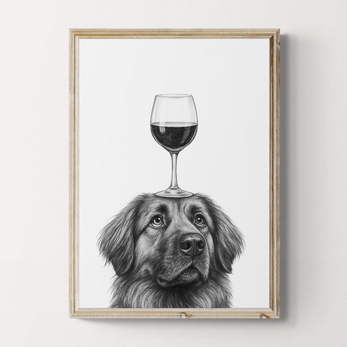 Leonberger Balancing Wine Glass Playful Black White Art Poster