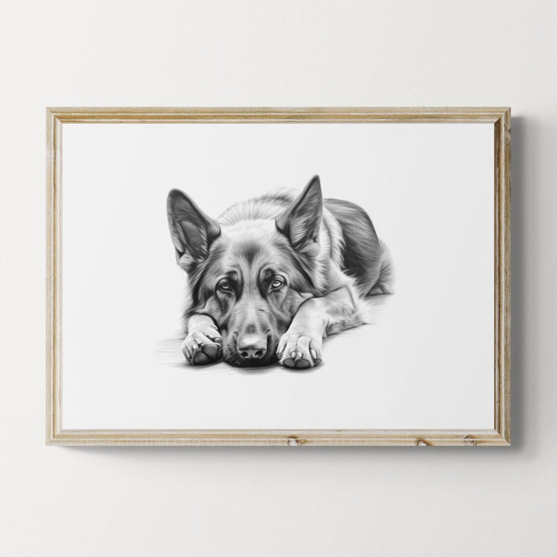 German Shepherd Puppy Loyal Working Dog Pencil Sketch Portrait Print
