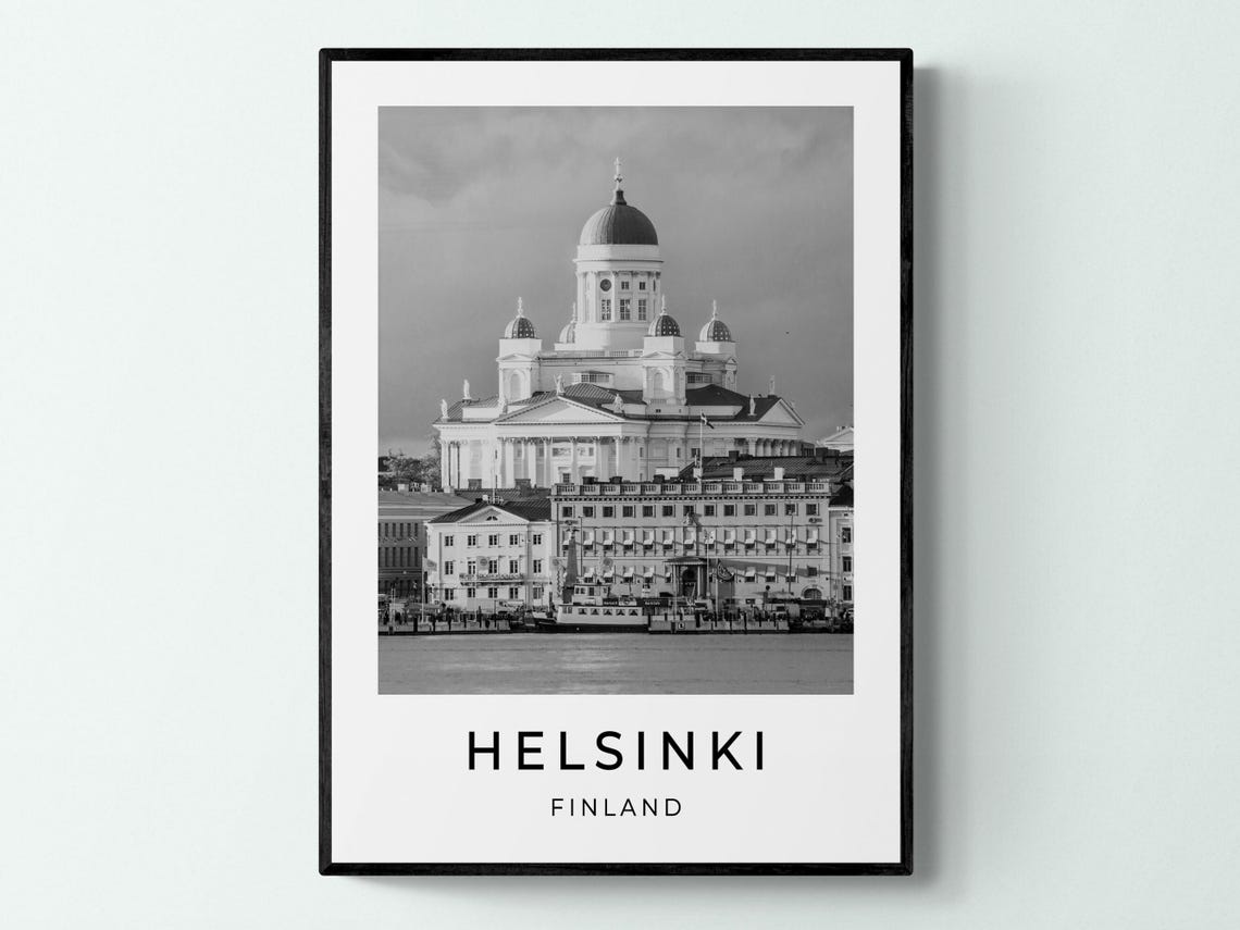 Helsinki Finland Cathedral Harbour View Black and White Travel Poster