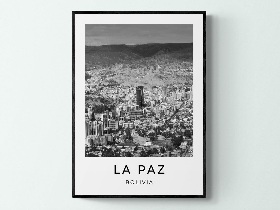 La Paz Bolivia City Valley Mountains Panoramic View Black White Poster