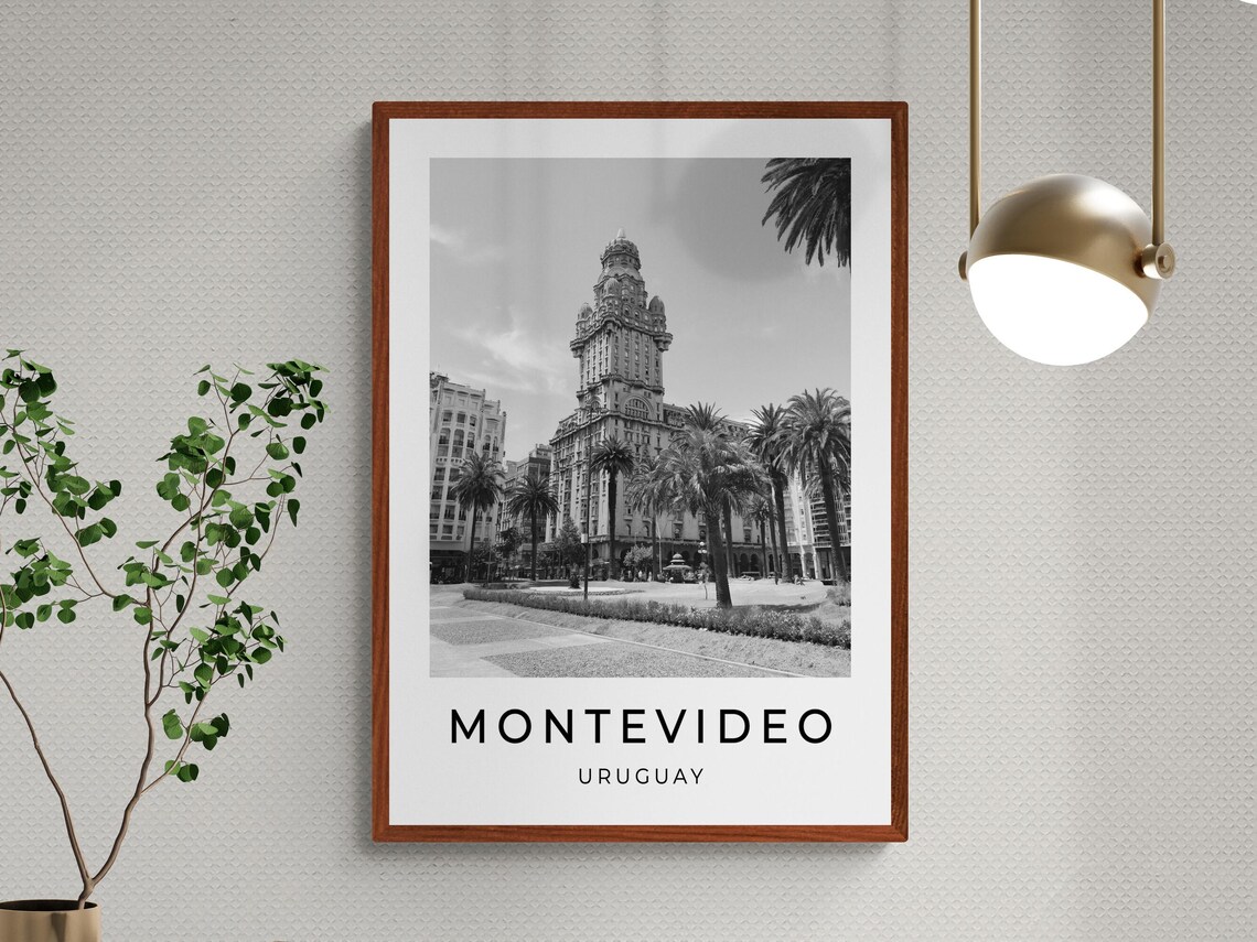 Montevideo Uruguay Palacio Salvo Plaza Black White City Travel Poster - Image 3