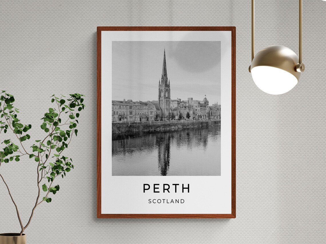 Perth Scotland River Tay Church Spire City Skyline Monochrome Poster - Image 3