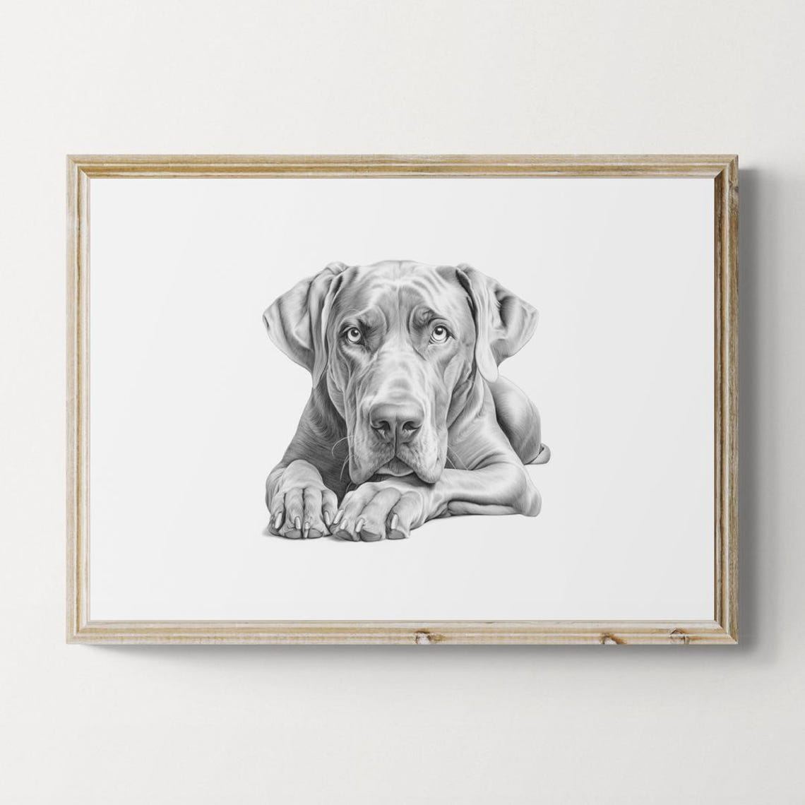 Great Dane Dog Head On Paws Monochrome Sketch Vintage Dog Poster