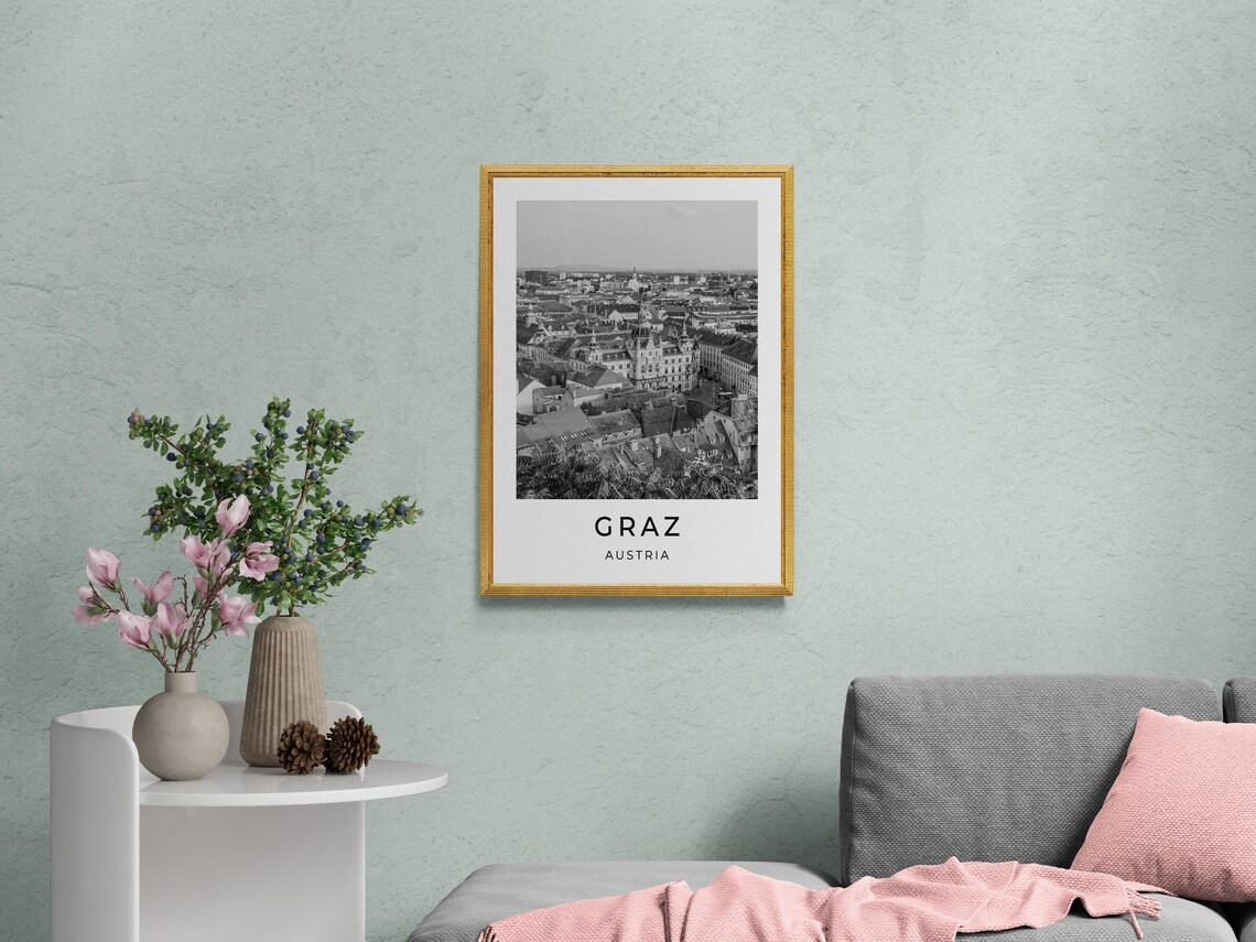 Graz Austria Old Town Aerial Rooftops Historic Cityscape Travel Poster - Image 2