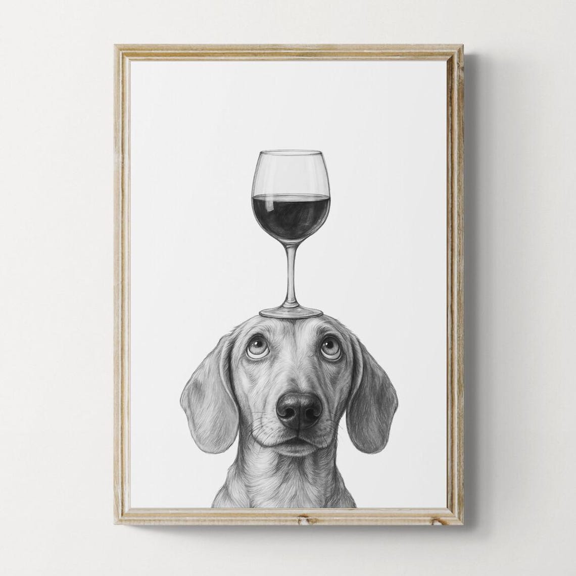 Dachshund Dog Balancing Red Wine Glass Whimsical Sketch Poster