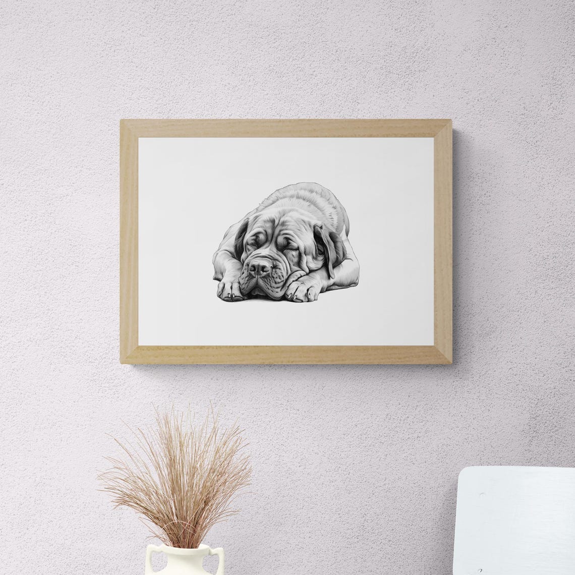 Mastiff Sleeping Vintage Pencil Sketch Giant Dog Breed Wall Art - Image 2
