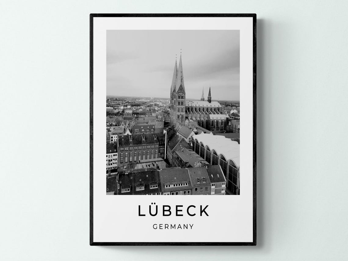 Lubeck Germany Medieval Old Town Church Towers Black White Poster