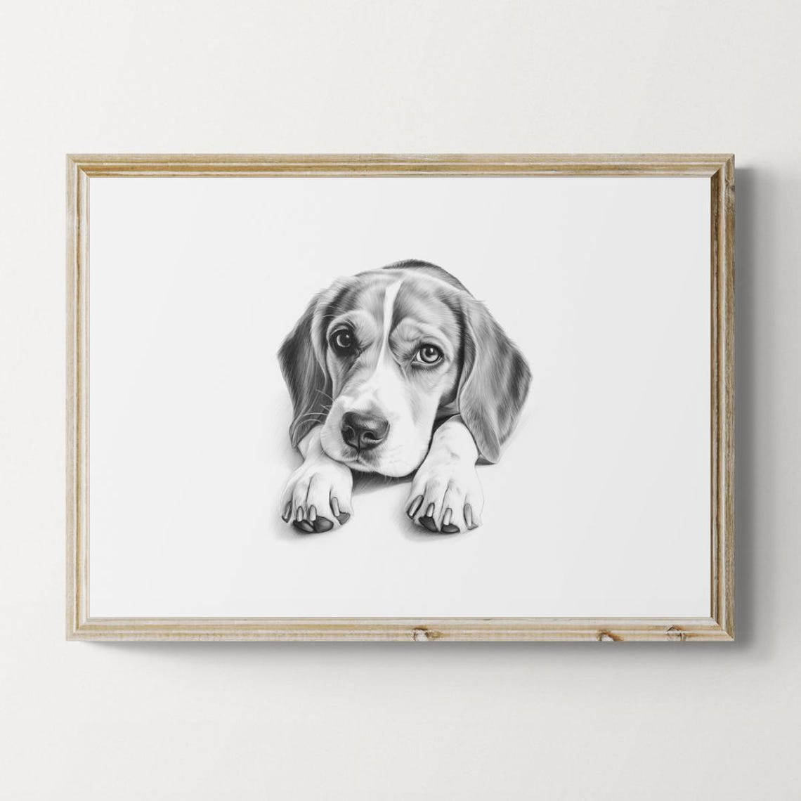 Beagle Dog Droopy Ears Sketch Lying Down Vintage Style Dog Poster