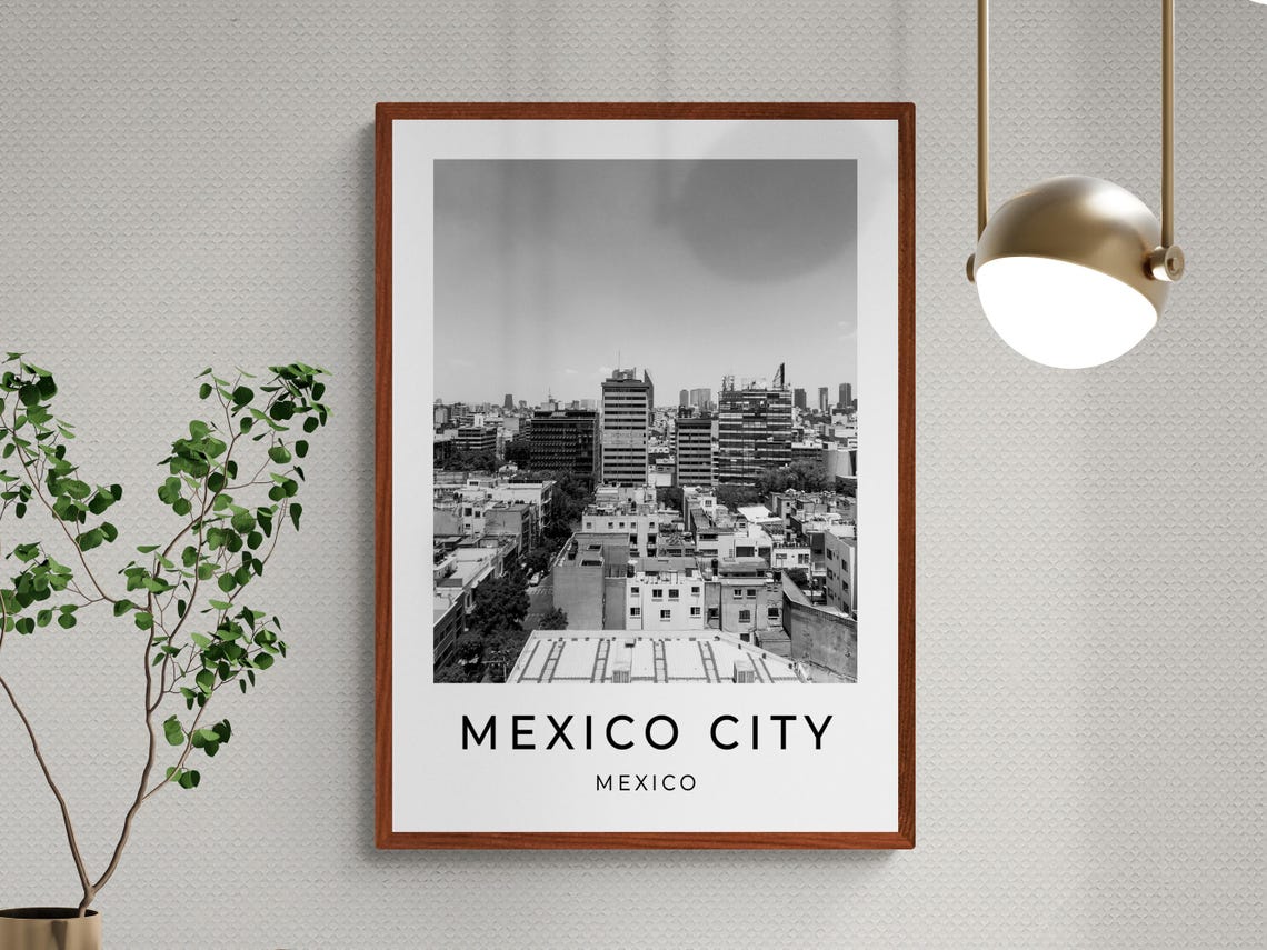 Mexico City Downtown Skyline High Rise View Black White City Poster - Image 3