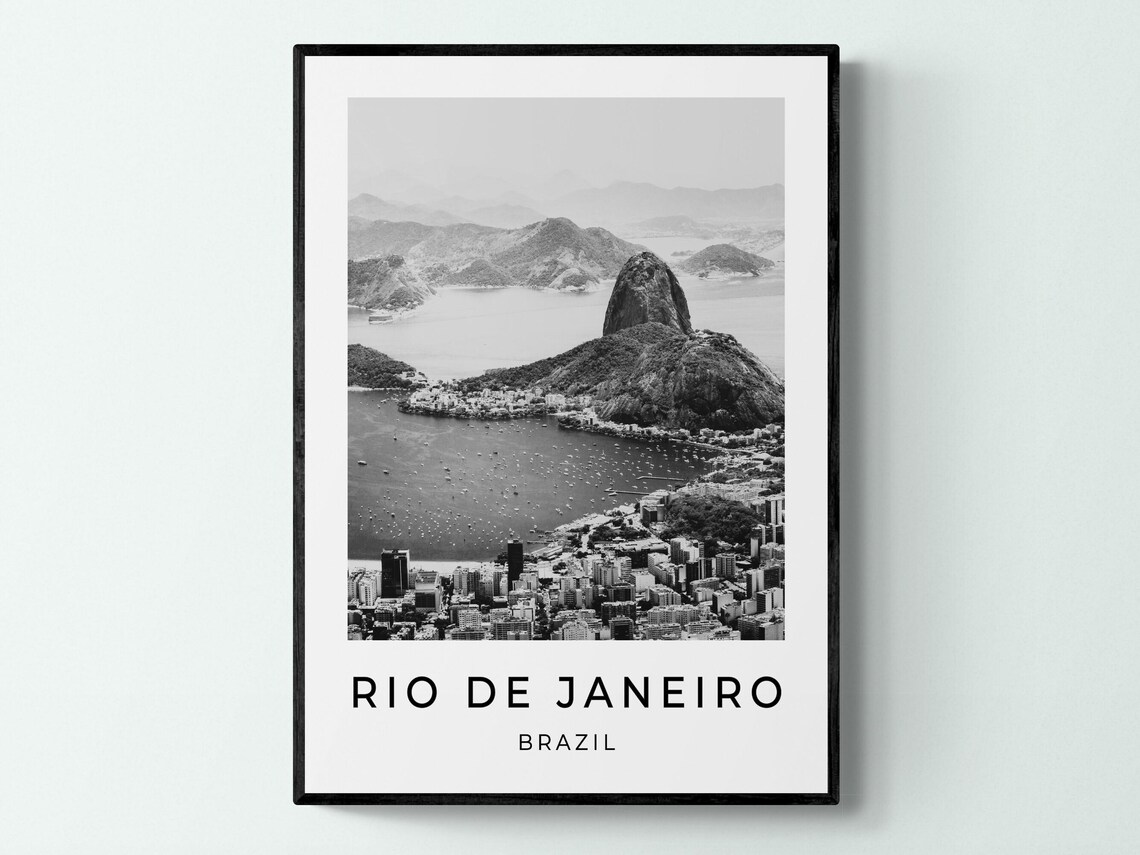 Rio de Janeiro Brazil Sugarloaf Mountain Black White Travel Print