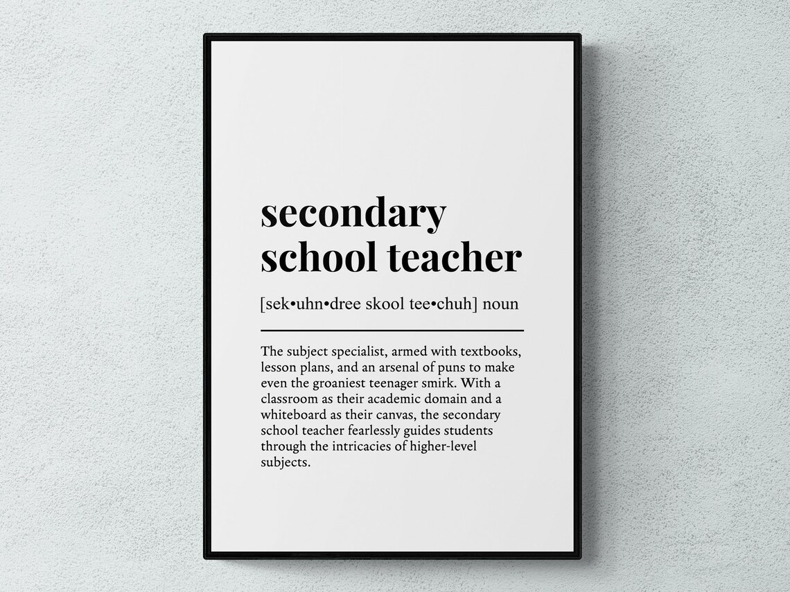 Secondary School Teacher Funny Definition Job Work Gift Wall Art Print