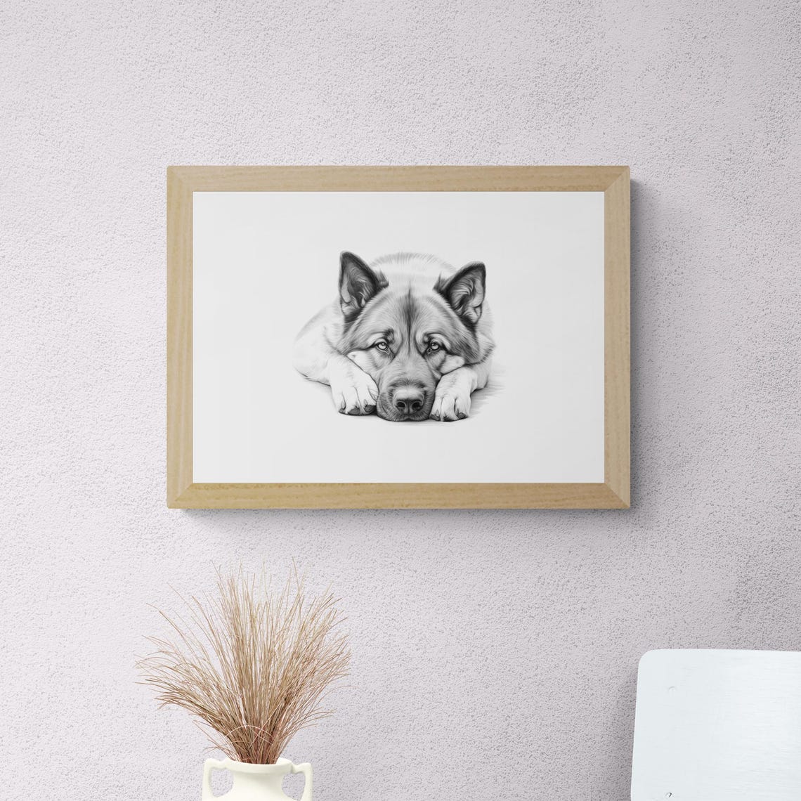 Akita Puppy Bear Face Japanese Dog Pencil Sketch Portrait Print - Image 2