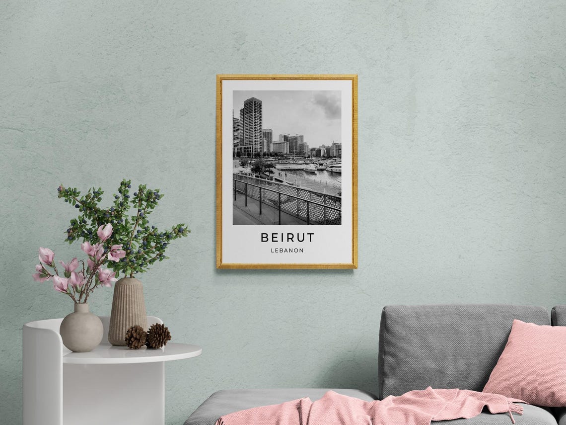 Beirut Lebanon Marina Waterfront Skyline Promenade Monochrome Poster - Image 2