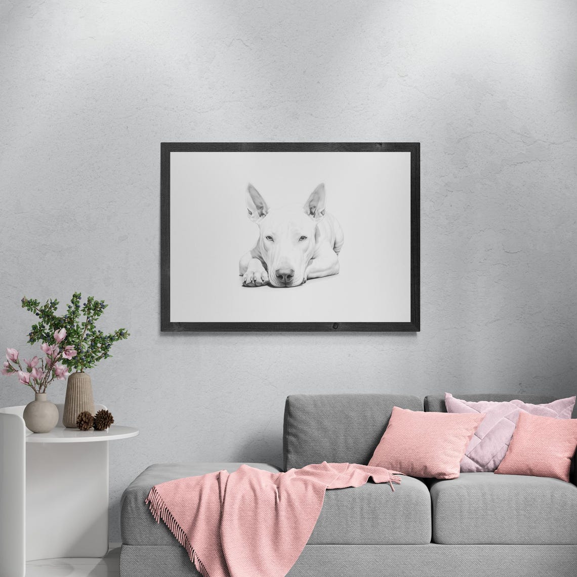 Bull Terrier White Dog Erect Ears Sketch Vintage Style Dog Poster - Image 3
