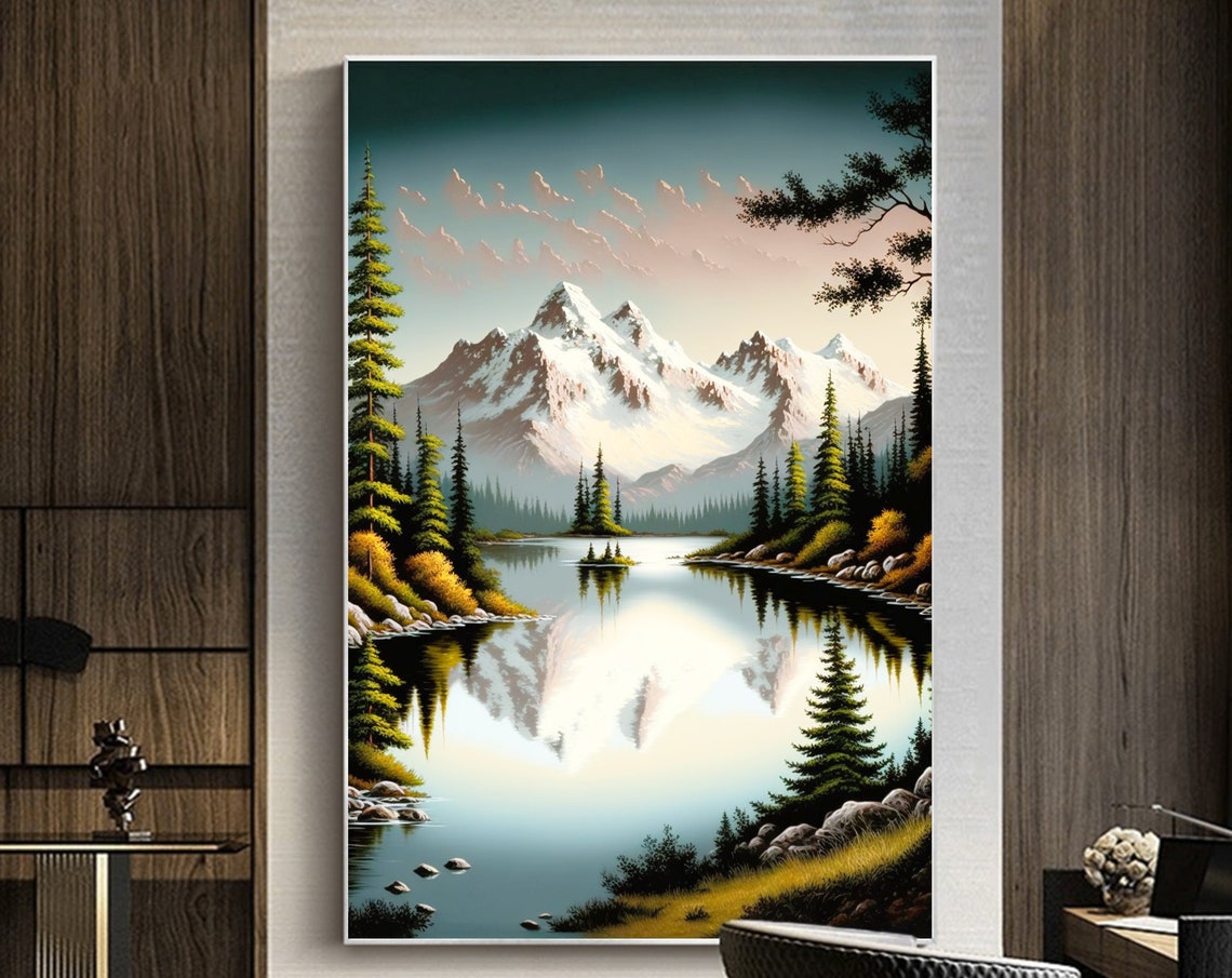 Alpine Mountain Lake Mirror Reflection with Pine Trees Poster