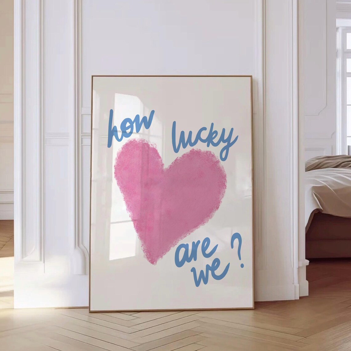How Lucky Are We Pink Heart Quote Art Print - Image 3
