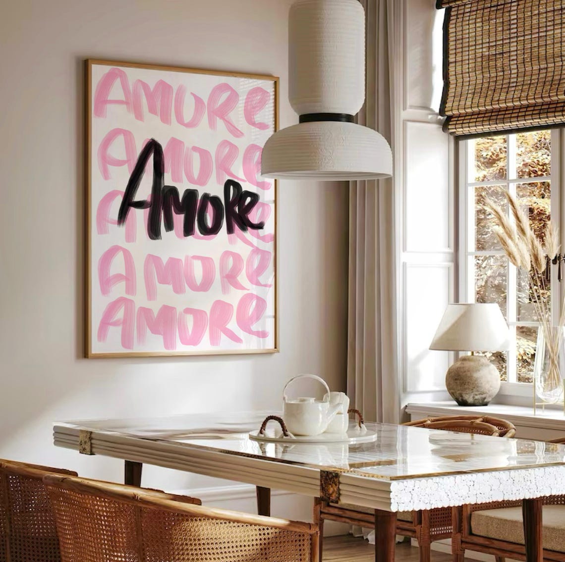Amore Repeated Pink and Black Brushstroke Romantic Typography Poster - Image 2