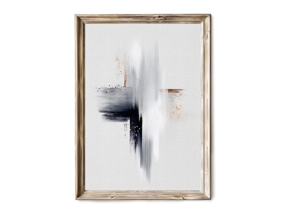 Minimalist Brush Stroke Wall Art Modern Vertical Print Black White Abstract Decor Neutral 188