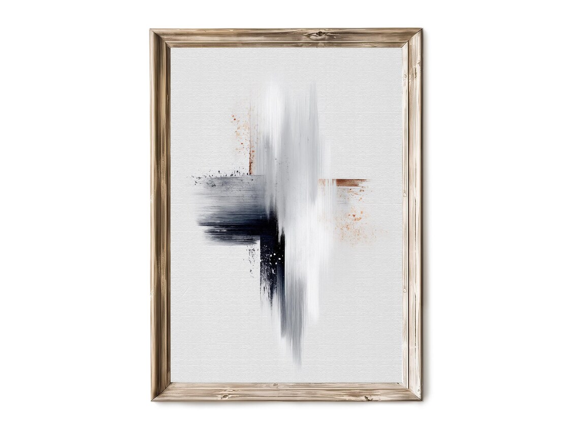 Minimalist Brush Stroke Wall Art Modern Vertical Print Black White Abstract Decor Neutral 188