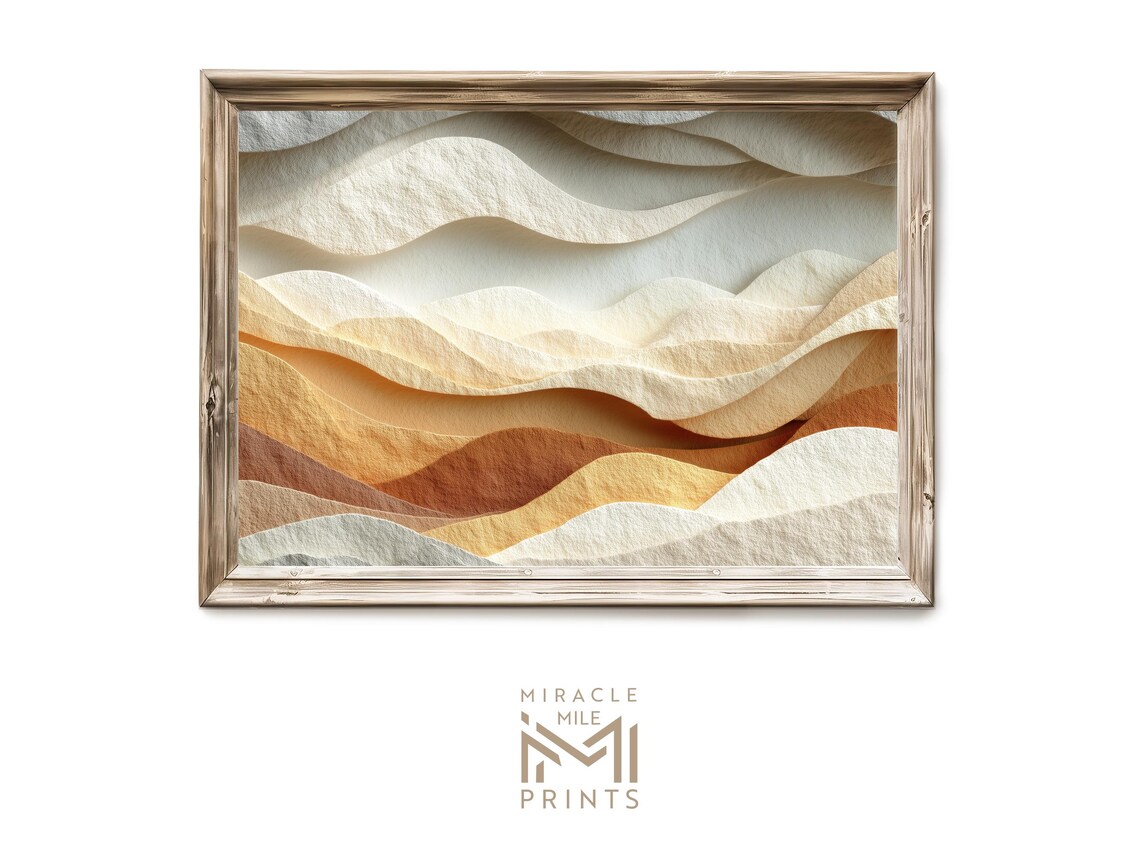 Neutral Wavy Paper Layers Terracotta Beige Modern Abstract Art Poster
