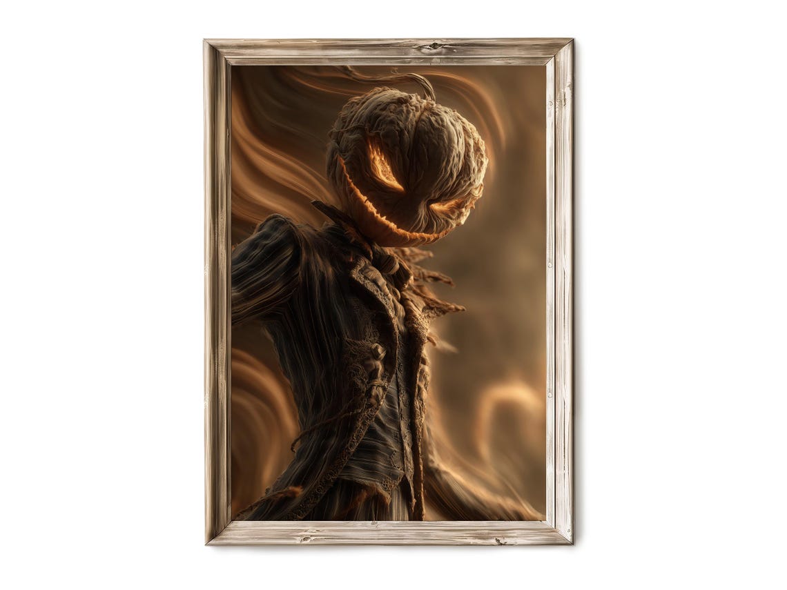 Pumpkinhead Scarecrow Glowing Jack O Lantern Halloween Poster