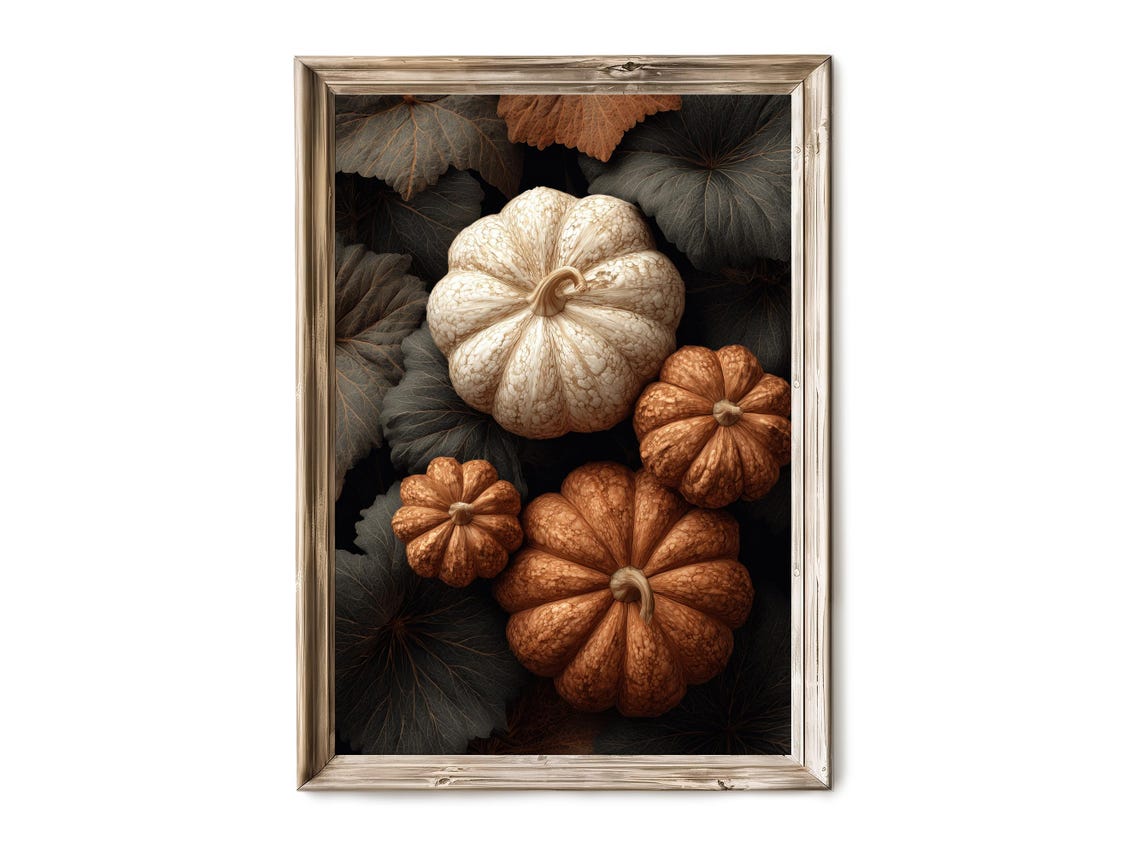 Moody Rustic Gourds Vintage Harvest Still Life Dark Leaves Poster