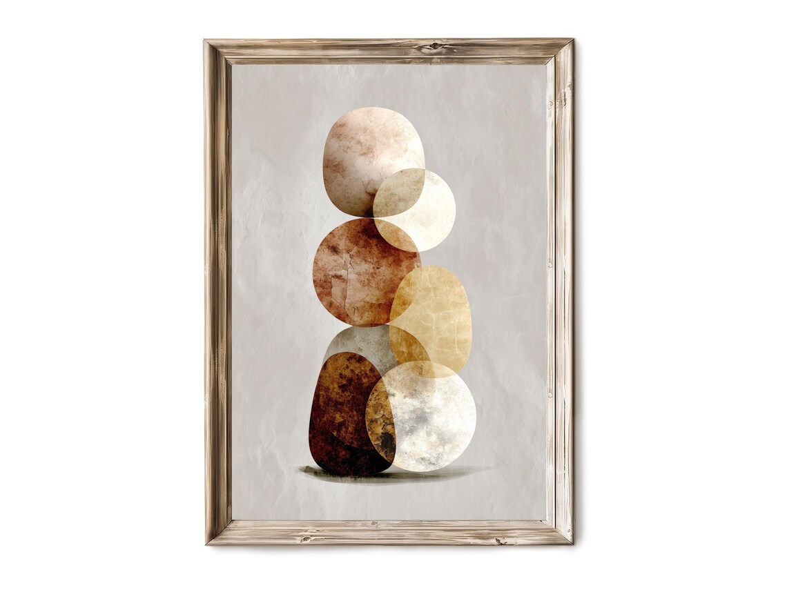 Minimalist Stacked Stone Abstract Wall Art Modern Neutral Vertical Print Japandi Organic Decor 162