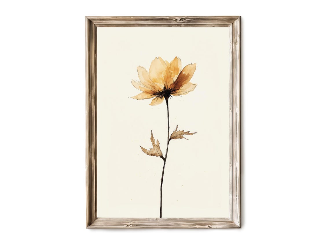Ink Botanical Flower Wall Art Vintage Line Drawing Minimalist Floral Sketch Rustic Plant 5