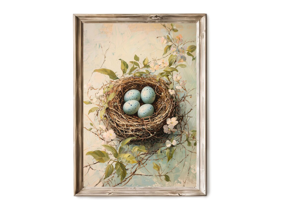 Spring Easter Nest Vintage Oil Painting Art Print
