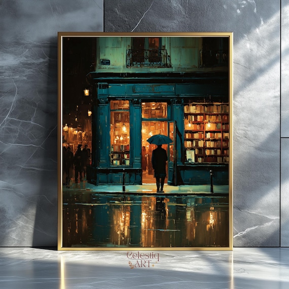 Vintage Bookshop Wall Art Print, Dark Academia Decor