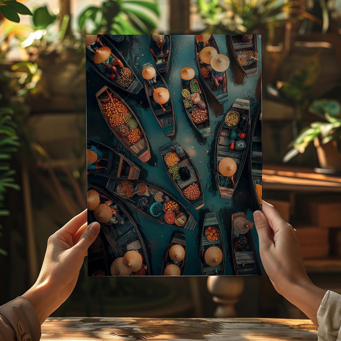 Local Food Night Market Print Moody Tropical Fruit Oil Painting Rustic Wooden Boat Scene Cultural Asian Street Food Dark Academia Poster - Image 4