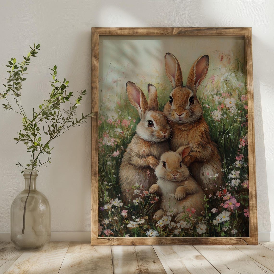 Bunny Family Print Farmhouse Rabbit Art Antique Bunny Oil Painting Mom Dad Baby Art Vintage Hare Happy Easter Poster Light Academia Decor - Image 4