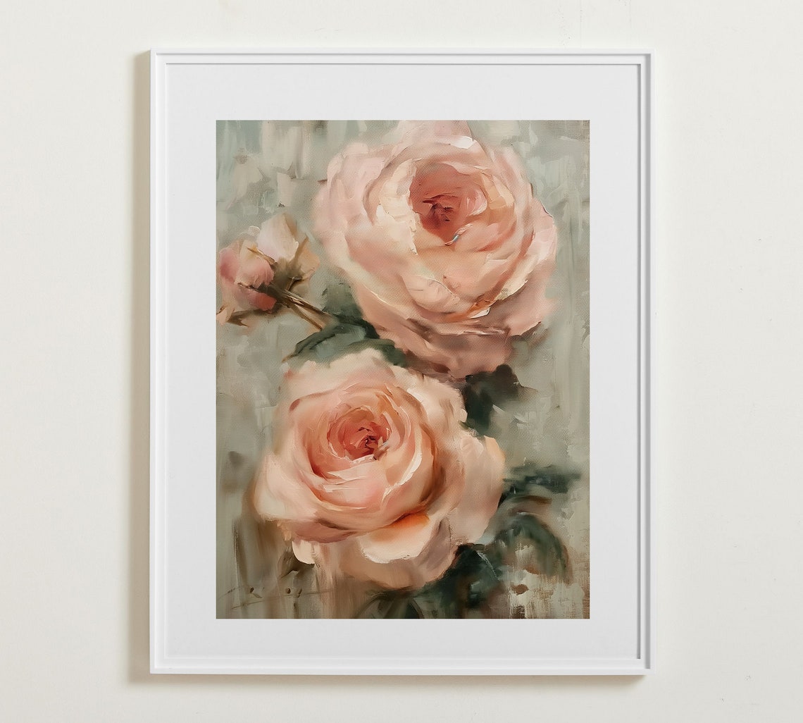 Blush Pink Roses in a Soft Vintage Style Oil Painting Poster