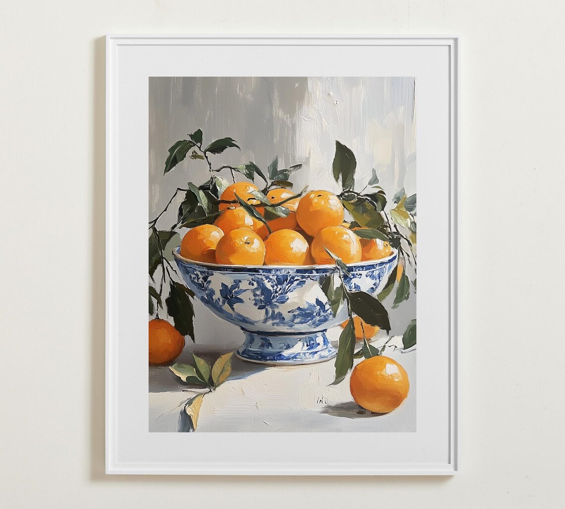 Bowl of Oranges in Blue and White Chinoiserie Bowl Still Life Poster