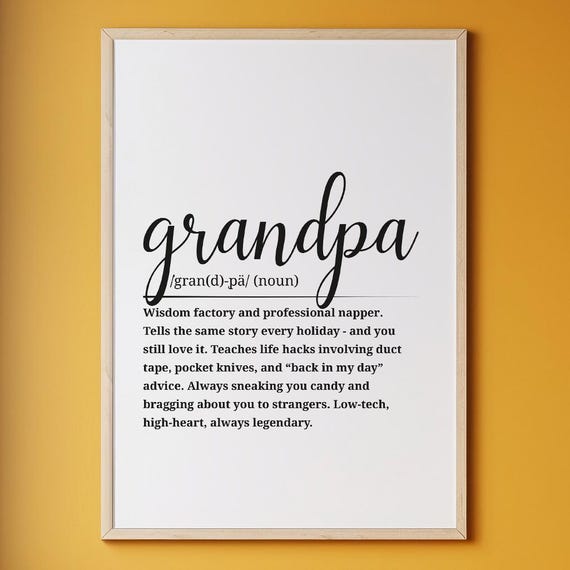 Grandpa Quote Poster Funny Warm Definition Gift For Grandad Wall Decor