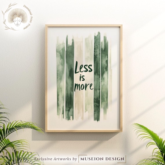 Less Is More Quote Print Green Watercolor Wreath Minimalist Wall Decor