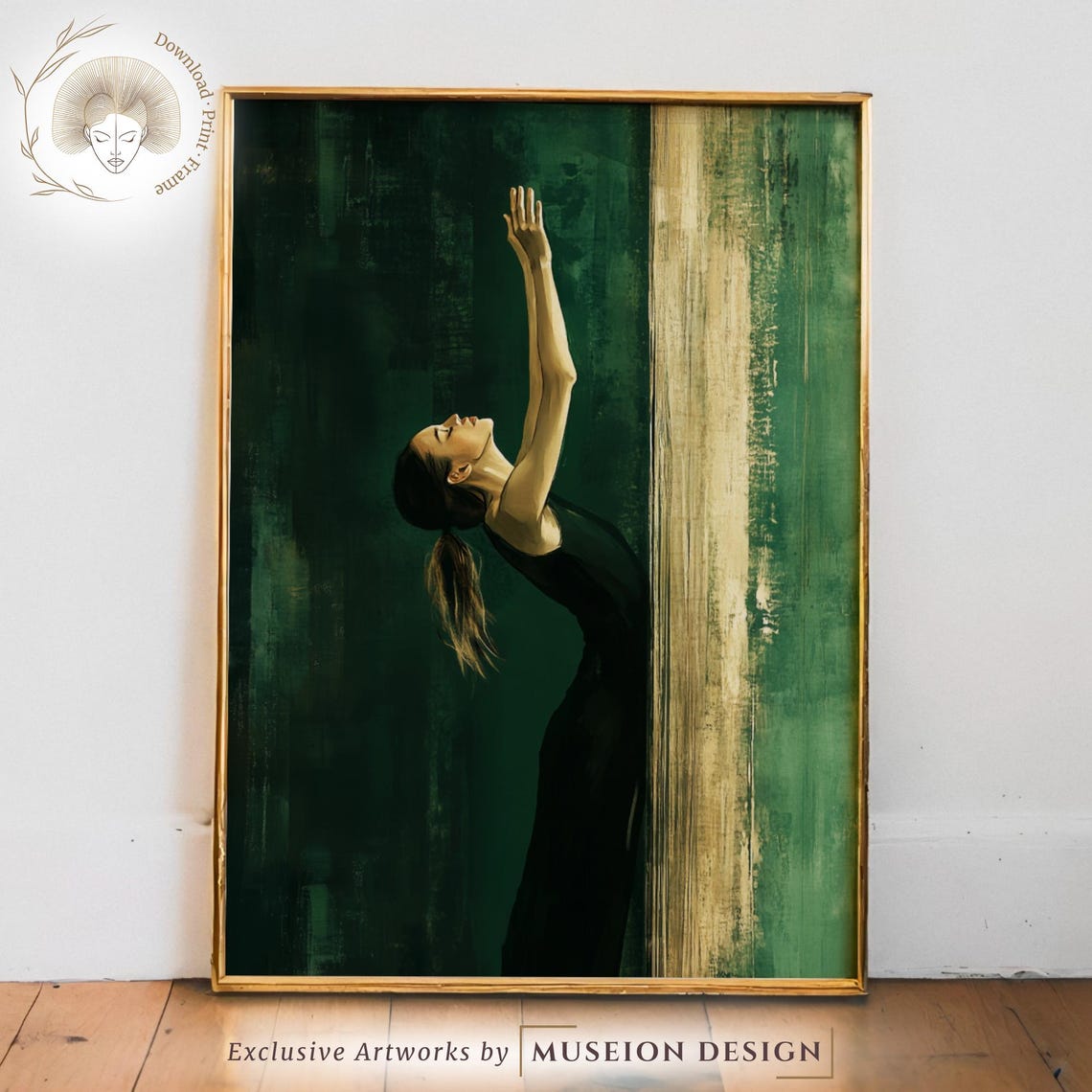Minimalist Woman Portrait Art Print Moody Green Abstract