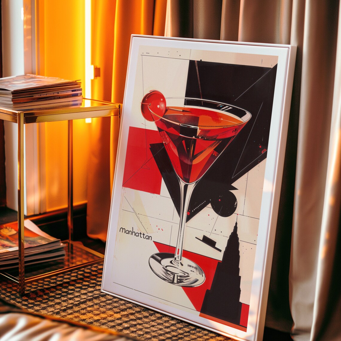 Manhattan Cocktail Art Deco Red Black Geometric Vintage Bar Poster - Image 4