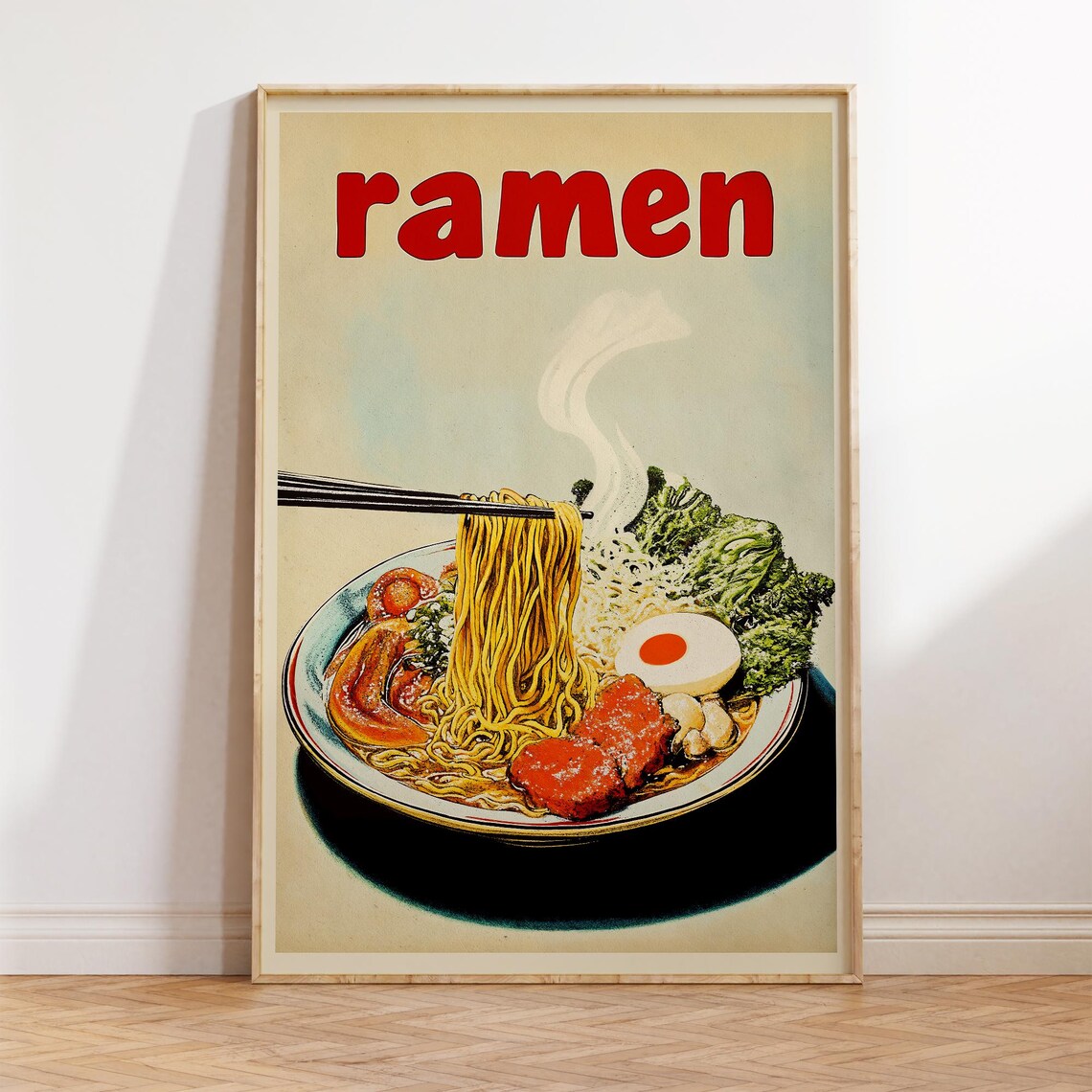 Ramen Vintage Japanese Noodle Bowl Retro Chopsticks Kitchen Art Poster