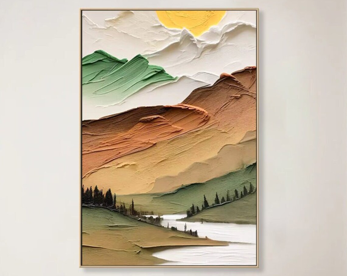 Oil-Painting-Style Mountain River Landscape Art Print