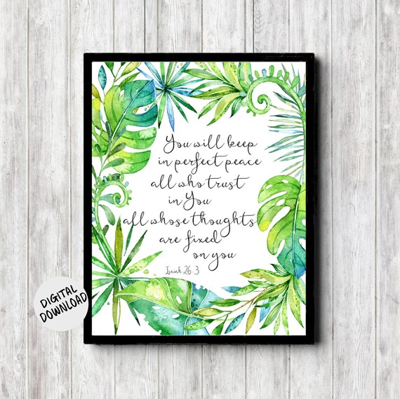 Isaiah 26 3 Perfect Peace Scripture Tropical Botanical Poster